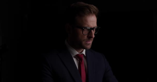 Sexy Businessman Folding His Arms Touching His Face Looking Away — Stock Video