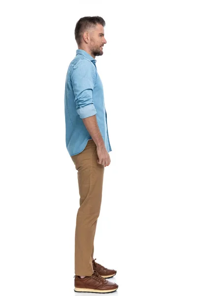 Full Body Picture Middle Aged Man Side View Position Wearing — Stock Photo, Image