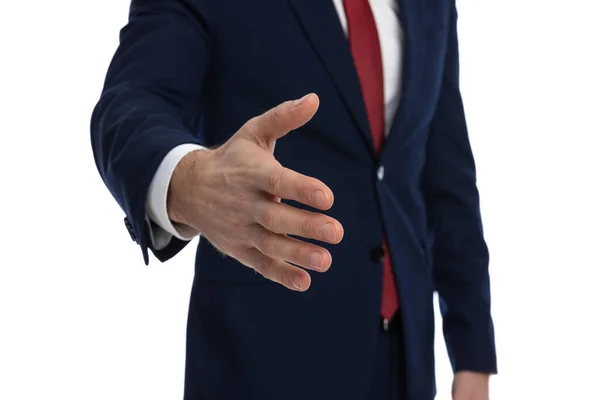 Closeup Businessman Hand Ready Shake Hands Greet Politeness — Stock Photo, Image