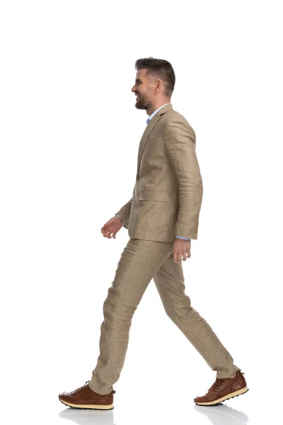 Full Body Picture Side View Attractive Man His 40S Smiling — Stockfoto