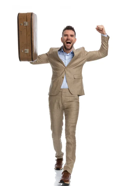 Full Body Picture Man His 40S Arms Head Being Enthusiastic — Foto de Stock