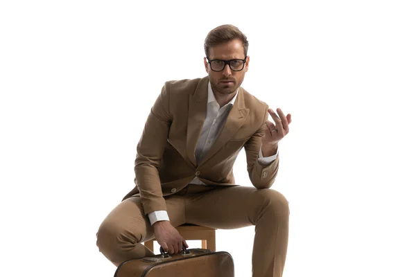 Sexy Businessman Tough Attitude Holding One Hand His Lap Other — Stock Photo, Image