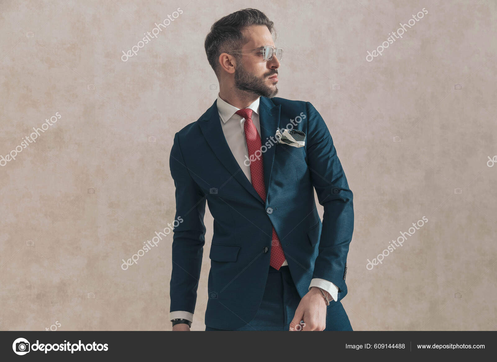 Purple suit with red tie on white Royalty Free Vector Image
