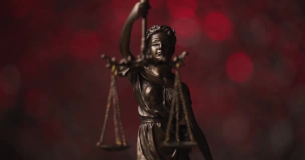 Justice Statue Represented Blindfolded Lady Holding Balance Front Police Red — Stock Video