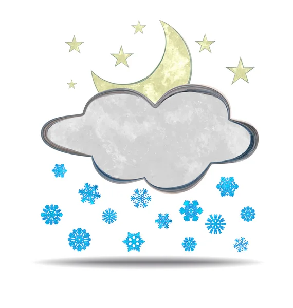 Clima. Nube, luna y nieve — Vector de stock