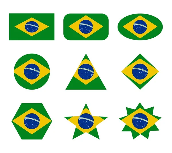 Brasilianische Flaggen Mit Geometrischen Formen — Stockvektor