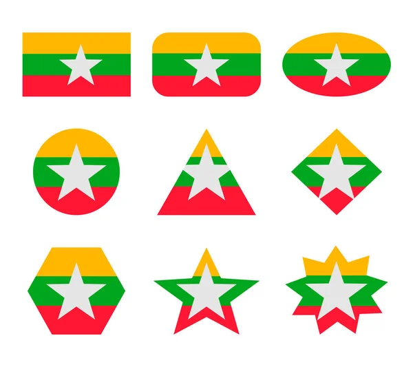 Birmânia Conjunto Bandeiras Com Formas Geométricas —  Vetores de Stock