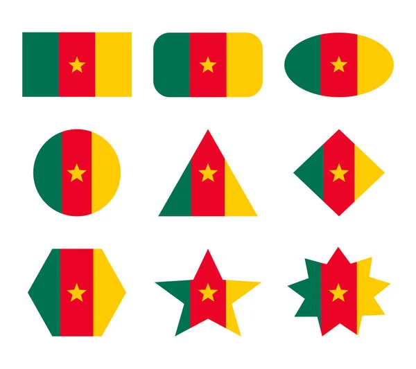 Kamerun Uppsättning Flaggor Med Geometriska Former — Stock vektor
