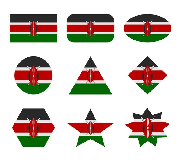 Kenya Conjunto Bandeiras Com Formas Geométricas — Vetor de Stock