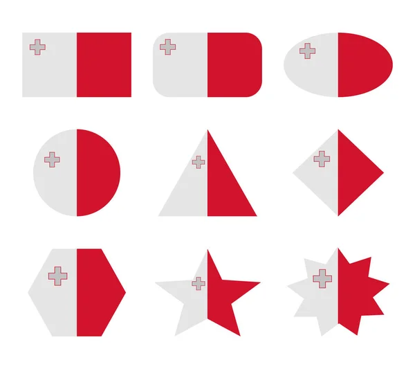 Malta Zestaw Flag Geometrycznych Kształtach — Wektor stockowy