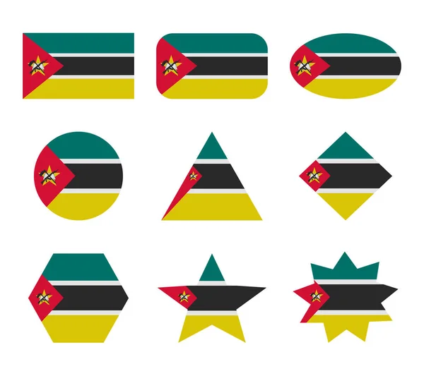 Mozambique Serie Bandiere Con Forme Geometriche — Vettoriale Stock
