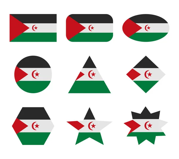 Sahrawi Conjunto Bandeiras Com Formas Geométricas — Vetor de Stock