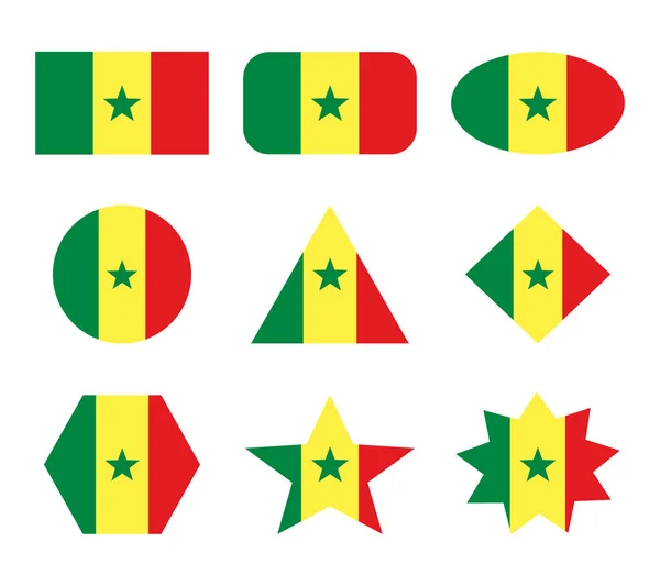 Conjunto Senegal Banderas Con Formas Geométricas — Vector de stock