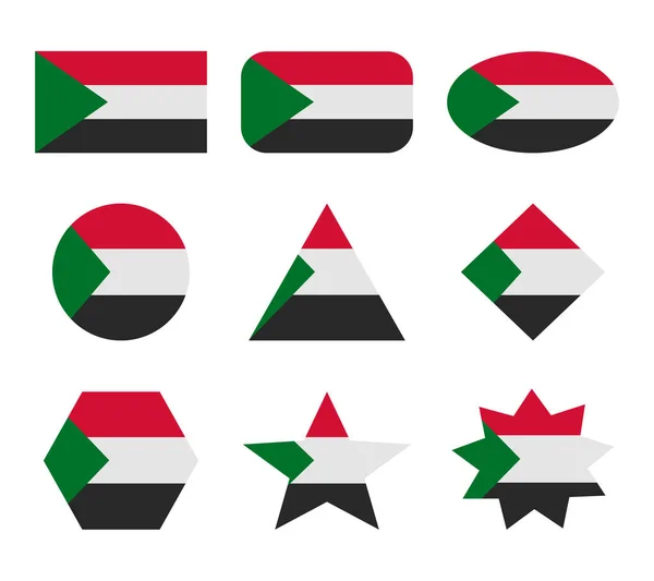 Sudan Set Von Flaggen Mit Geometrischen Formen — Stockvektor