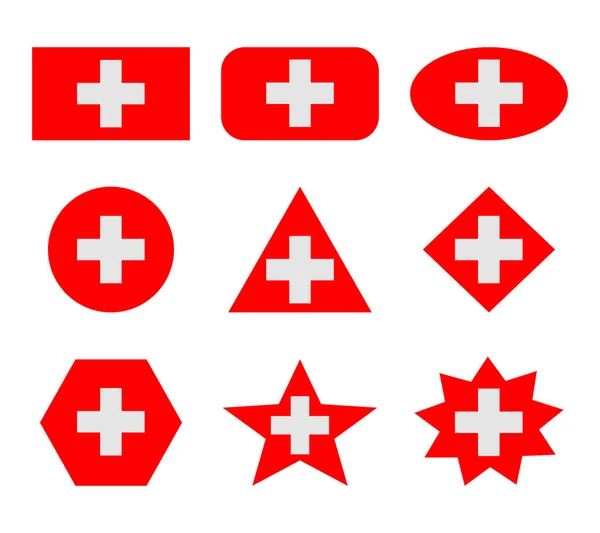 Suiza Conjunto Banderas Con Formas Geométricas — Vector de stock