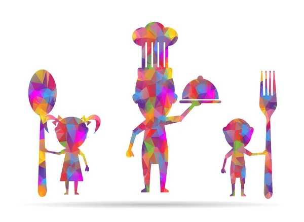 Icône Famille Manger Bas Poly — Image vectorielle