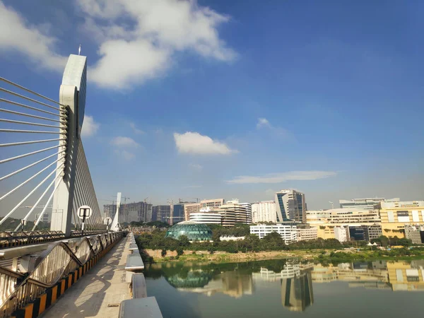 New Bridge Connecting Traditional Old New Tech Regions Hyderabad City — Stock Photo, Image