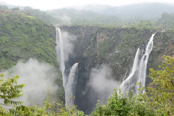 Nebel Und Sattes Grün Rund Die Jog Wasserfälle Karnataka Südindien — Stockfoto