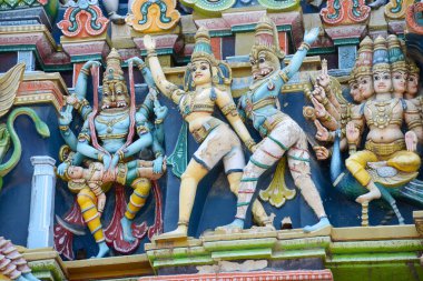 The beautiful Meenakshi Amman Temple in Madurai in the south Indian state of Tamil Nadu - close up of idols and decoration