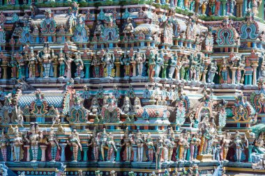 The beautiful Meenakshi Amman Temple in Madurai in the south Indian state of Tamil Nadu  - close up of idols and decoration