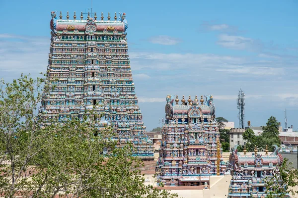 Krásný Chrám Meenakshi Amman Maduraji Jihoindickém Státě Tamil Nadu Stock Obrázky