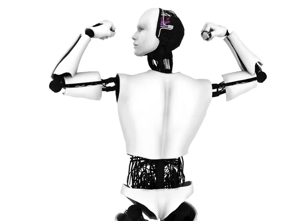 erkek robot bir vücut geliştirme poz yapıyor.