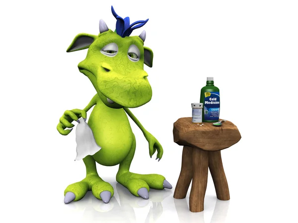 Cute cartoon monster having a cold. — Stock Photo, Image