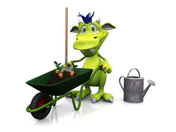 Nettes Cartoon-Monster bereit für die Gartenarbeit. — Stockfoto