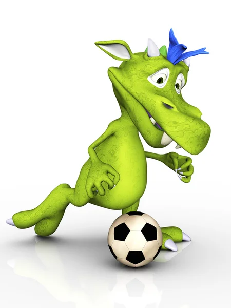 Bonito monstro dos desenhos animados jogando futebol . — Fotografia de Stock
