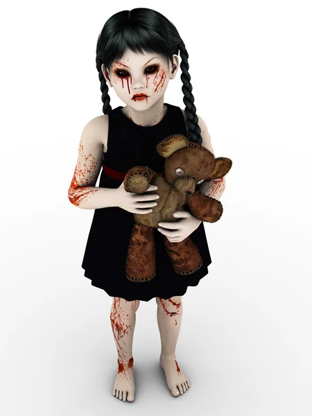 Um gótico blod coberto pequena menina . — Fotografia de Stock