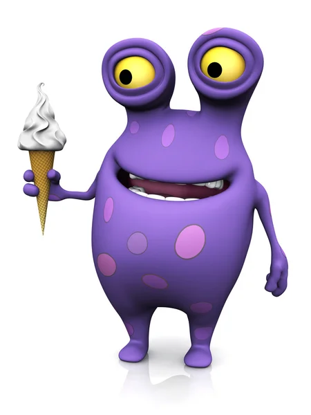 A spotted monster holding an ice cream. — Stock Photo, Image