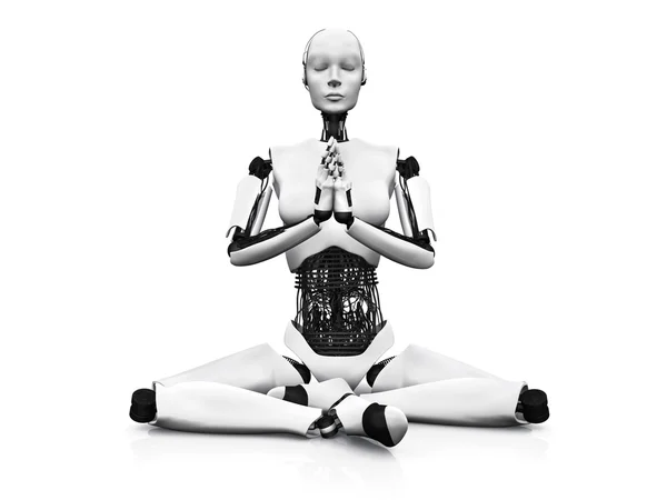 Robot donna meditando . — Foto Stock