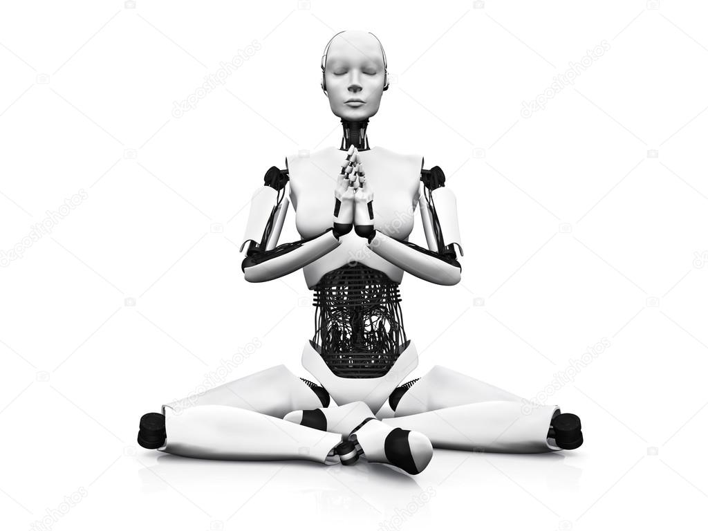 Robot woman meditating.