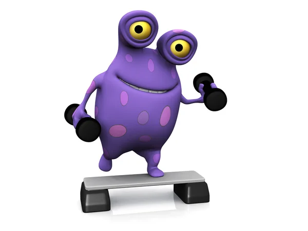 Un monstruo manchado haciendo ejercicio con pesas . — Foto de Stock