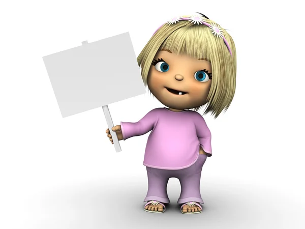 Cute toddler girl holding blank sign. — Stock Photo, Image