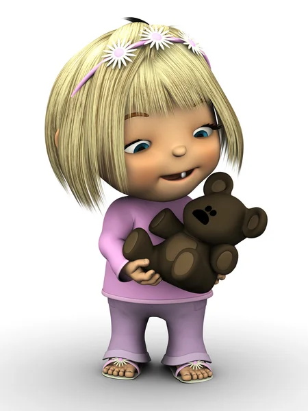 Cute toddler girl holding teddy bear. — Stock Photo, Image