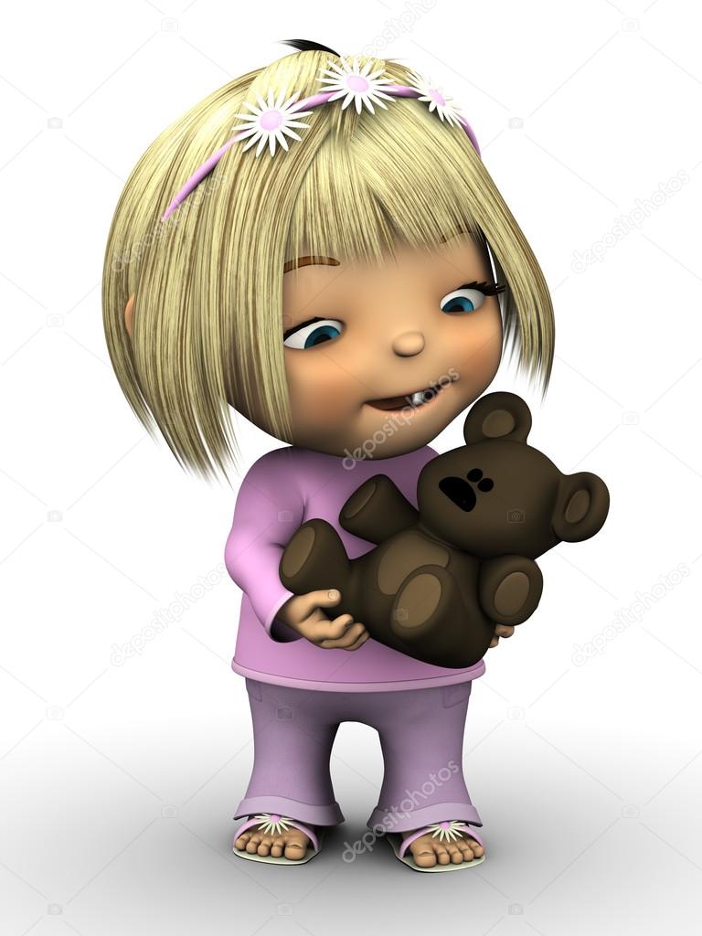 Cute toddler girl holding teddy bear.