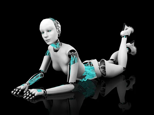 Sexy robot femeie pozând pe podea nr 2 . — Fotografie, imagine de stoc