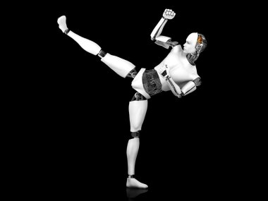 erkek robot tekme karate yapıyor.
