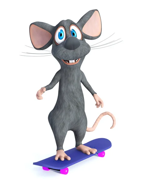 Renderização Bonito Sorriso Mouse Desenho Animado Skate Que Ele Está — Fotografia de Stock