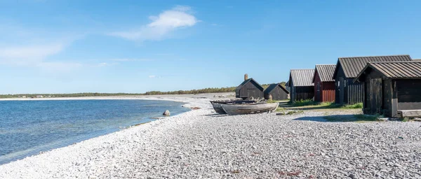 Cabanes Pêcheurs Sur Côte Est Suédoise Cabanes Sur Île Gotland — Photo