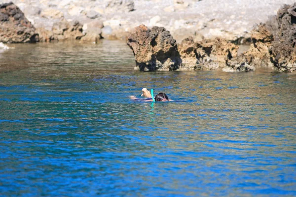 Plongée en apnée dans l'eau bleue — Photo