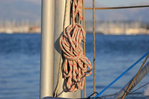 Wooden block on a vintage yacht — Stock Photo, Image