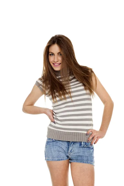 Das schöne Mädchen in Jeans — Stockfoto