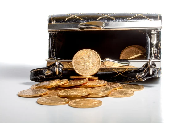 Female purse with gold coins — Stock Photo, Image