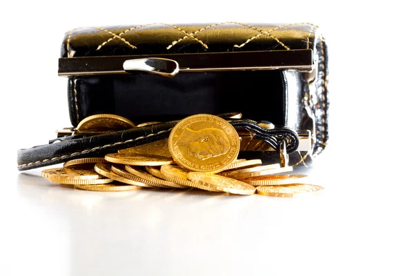 Female purse with gold coins — Stock Photo, Image