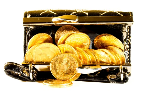 Gold coins in purse — Stock Photo, Image