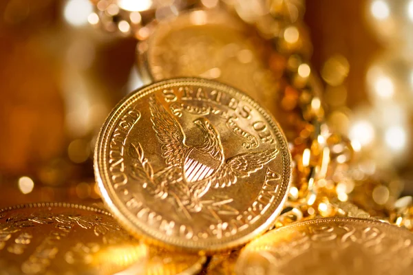 Five Dollars gold coins — Stock Photo, Image