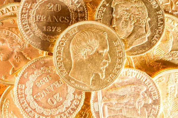 Twenty French Francs coins — Stock Photo, Image