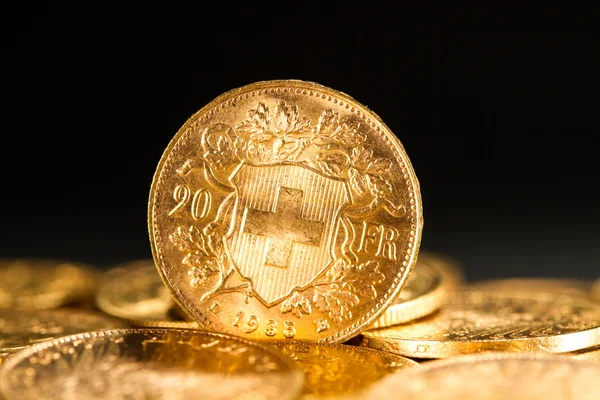 Vinte moedas de francos suíços — Fotografia de Stock